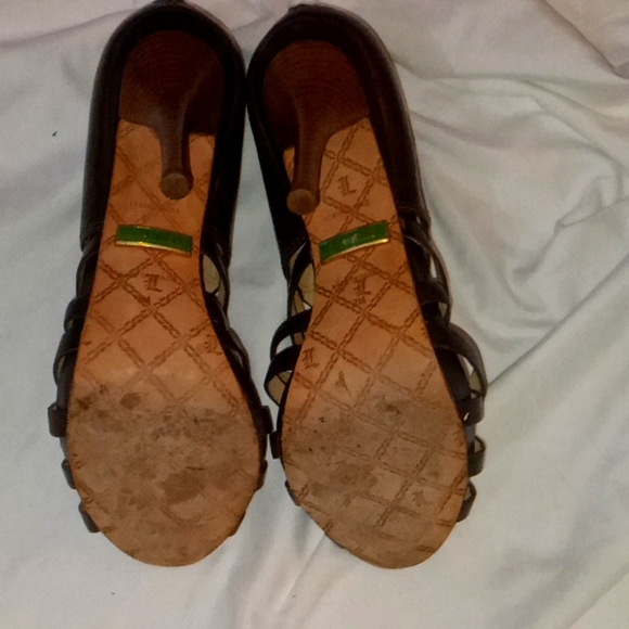 L.A.M.B. 7.5 Brown Leather Strappy Heels - Picture 5 of 6